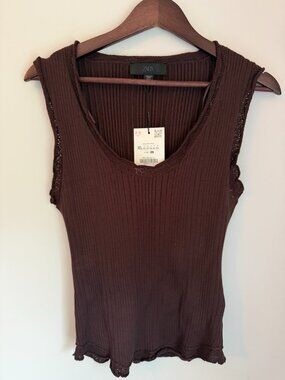 Zara Ribbed Lace Trim Tank Top